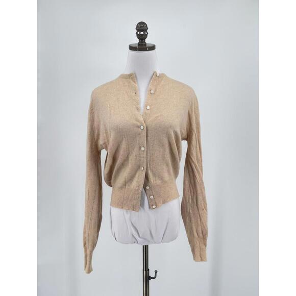 Dalton Vintage Womens Tan Cashmere Pearl Buttons Cardigan Sweater - Picture 1 of 6